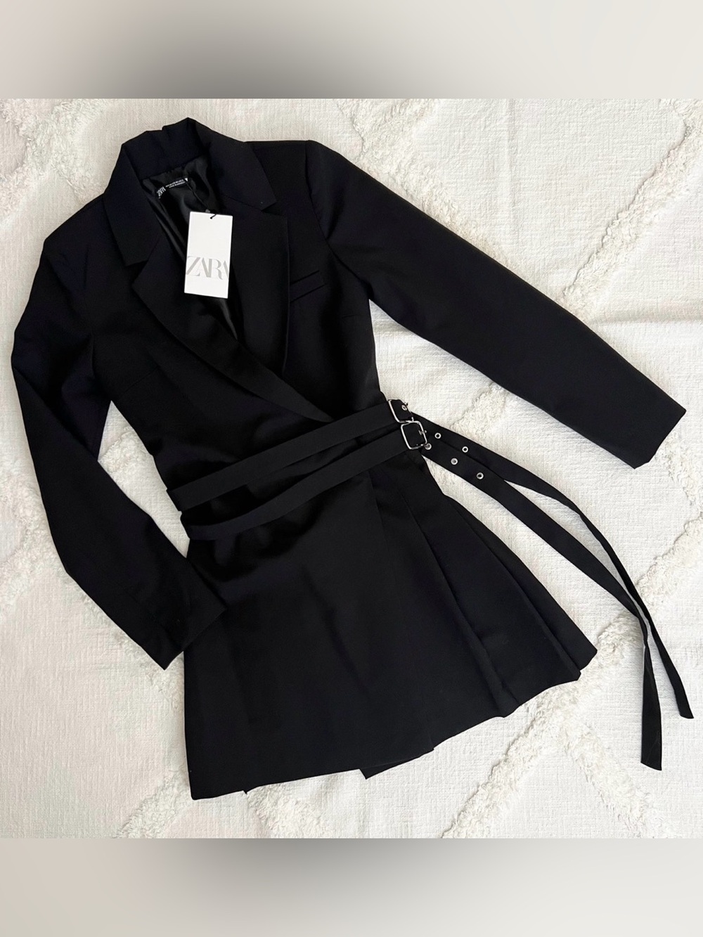 Zara Black Tailored Blazer Dress with Double Belt